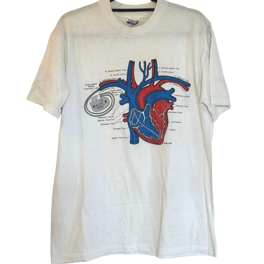 Vintage 80s Medtronic Heart Anatomy Medical Technology Single Stitch Shirt Large